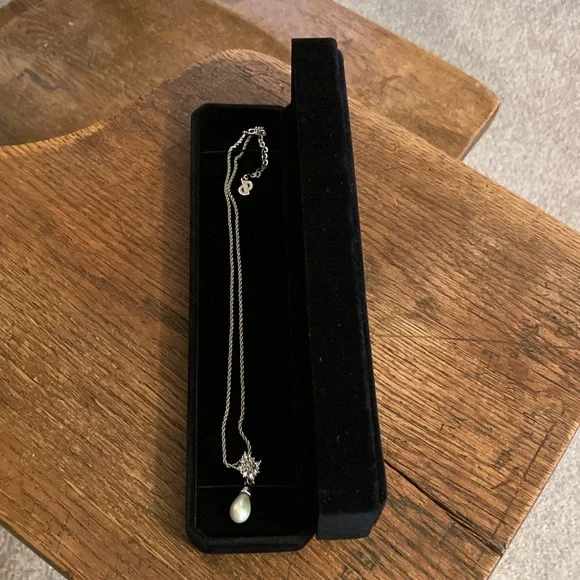 Christian Dior "Pearl" Drop/Dangle & Crystal Rhinestone Pendant Necklace Vintage - Picture 7 of 8